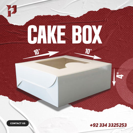 Cake Box – Bakery Box, White, 10x10x4 Inches with Transparent Window