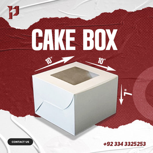 Cake Box – White, 10x10x7 Inches with Transparent Window