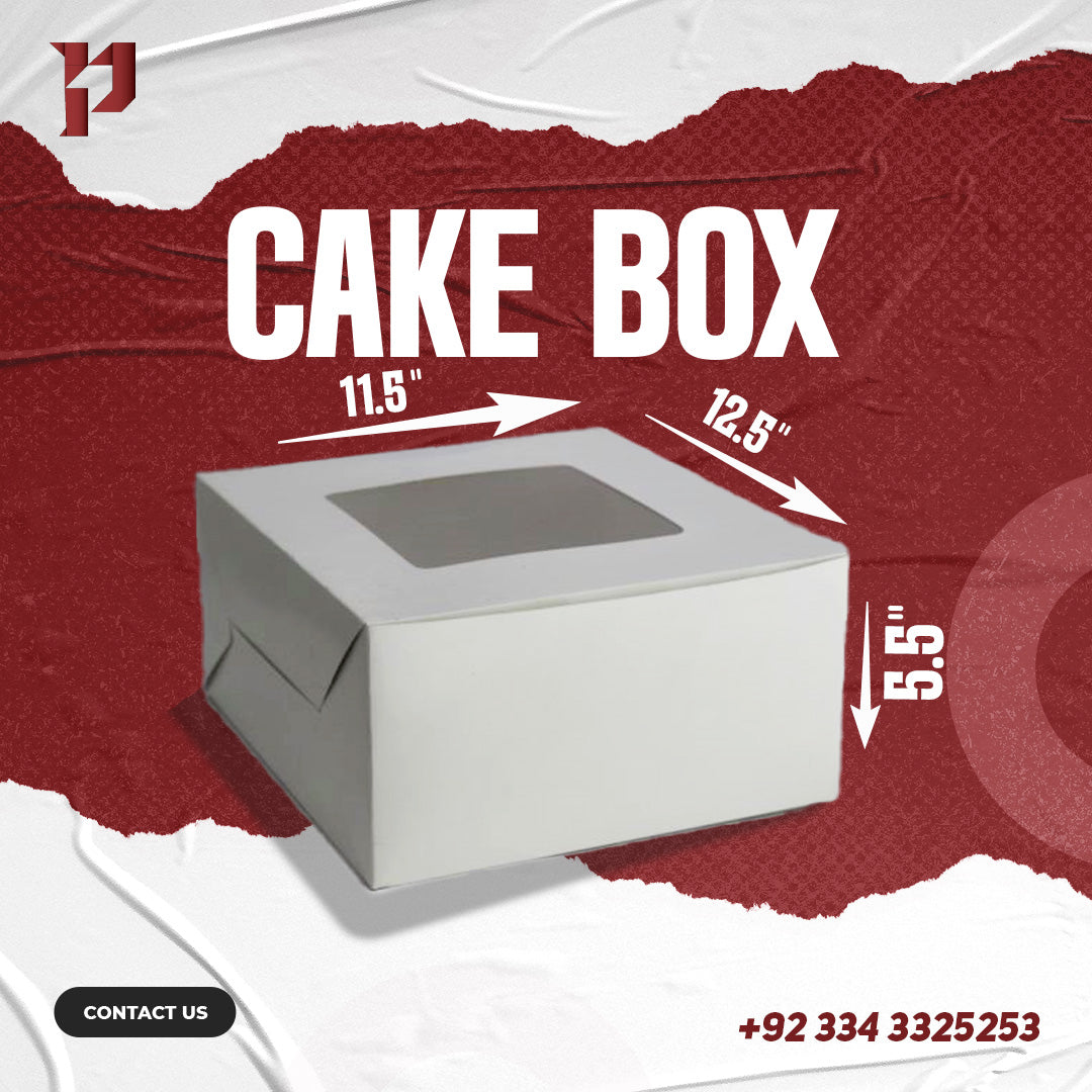 Large White Cake Box – 11.5 x 12.5 x 6 Inches with Transparent Window