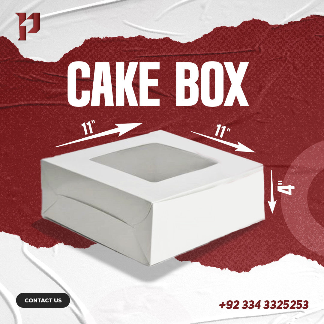 Cake Box – White, 11x11x4 Inches with Transparent Window