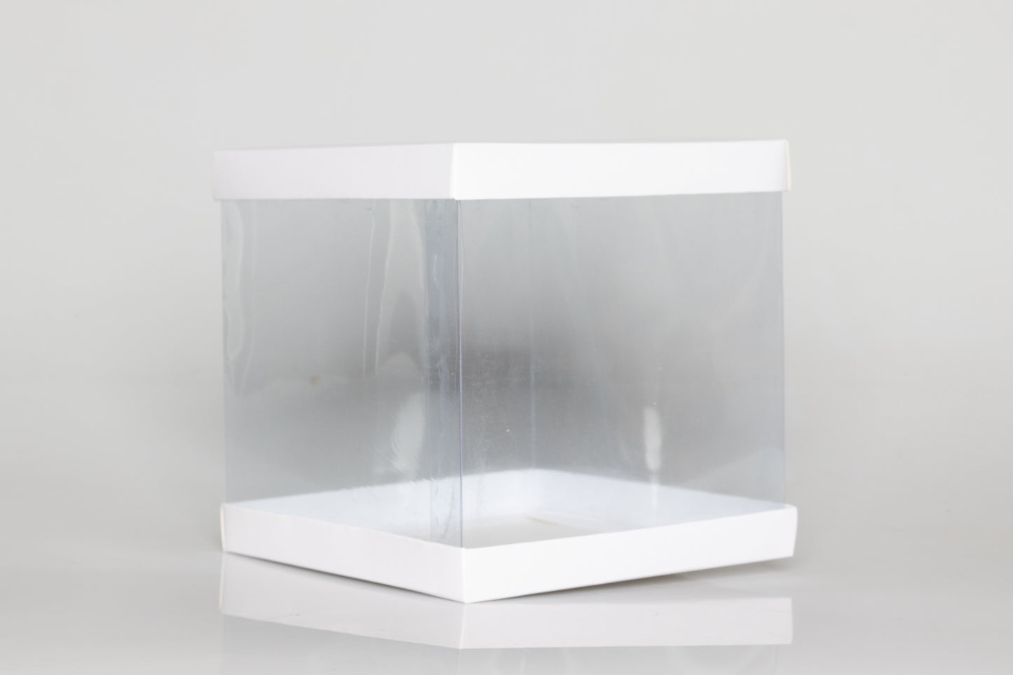 Transparent Gift Box (8"x8"x8") – Premium PVC Packaging for Cakes & Gifts, Available in White, Golden, and Black