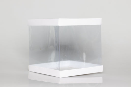 Transparent Gift Box (8"x8"x8") – Premium PVC Packaging for Cakes & Gifts, Available in White, Golden, and Black