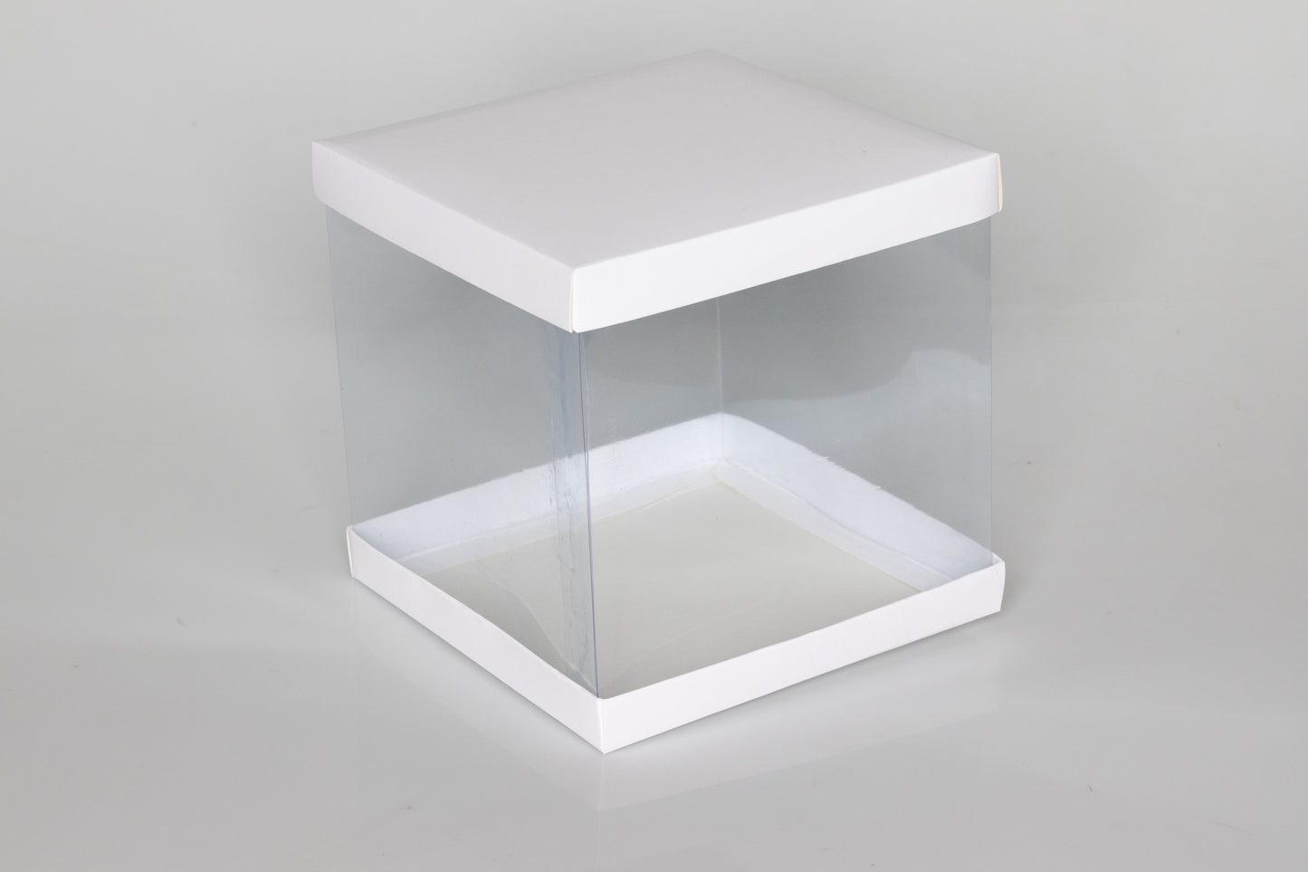 Transparent Gift Box (8"x8"x8") – Premium PVC Packaging for Cakes & Gifts, Available in White, Golden, and Black