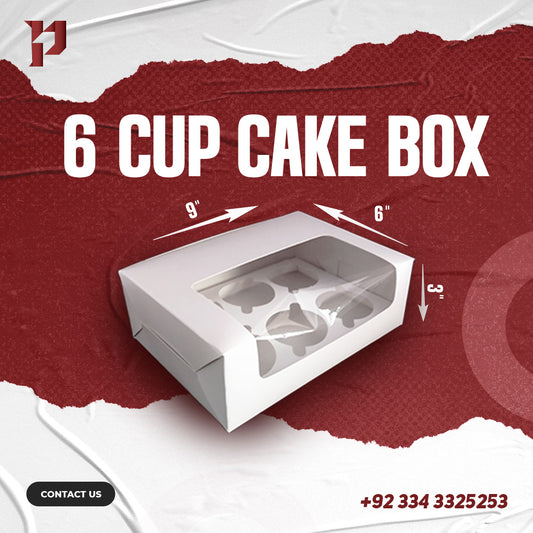 Box for 6 Cupcakes (6x9x3 inches)(white,golden,pink,blue,transparent)