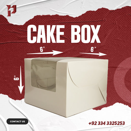 Cake Box – White, 6x6x6 Inches with Transparent Window