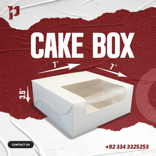 Cake Boxes – White, 7.5x7.5x3 Inches with Transparent Window