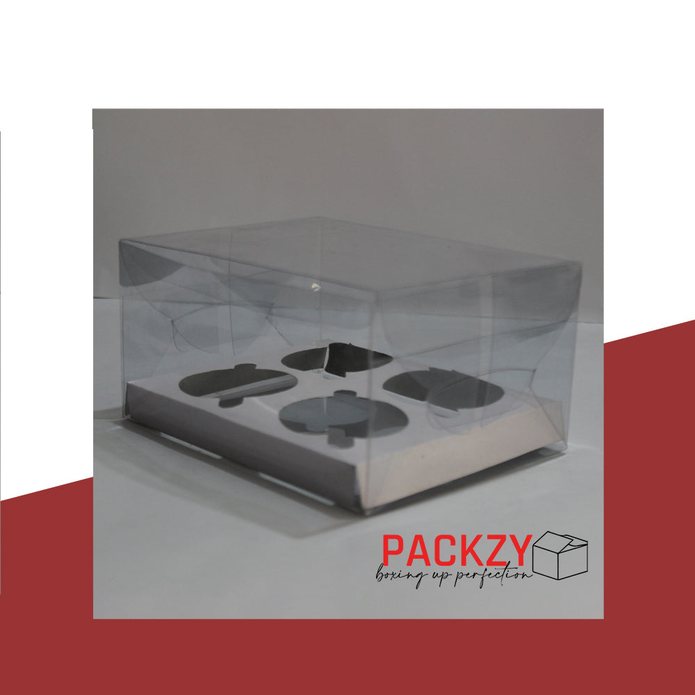 Transparent Cupcake Box for 4 Cupcakes (6.5"x5.5"x3") – Premium PVC Packaging