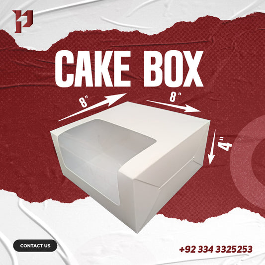 Cake Box – White, 8x8x4 Inches with Transparent Window