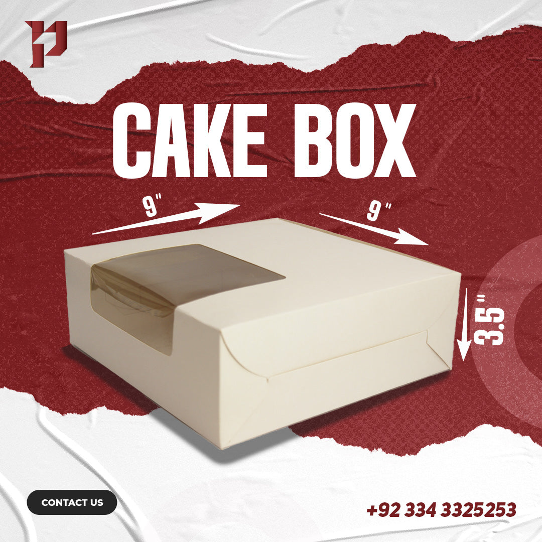 Cake Box – White, 9x9x4 Inches with Transparent Window