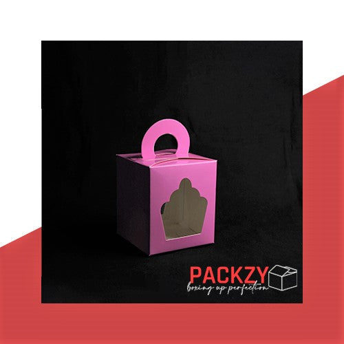 Gift Box for One Cupcake (Pink, Blue, White, Golden) - 4x4x4 Inches