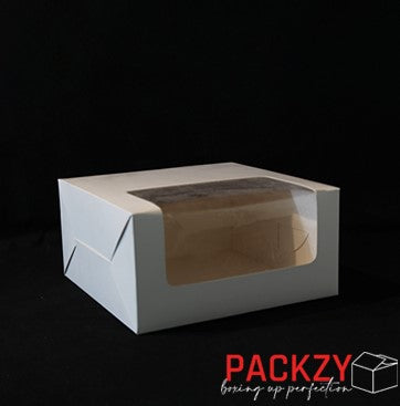 Cake Box – White, 8x8x4 Inches with Transparent Window