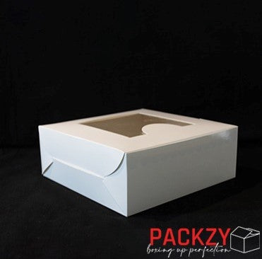 Cake Box – Bakery Box, White, 10x10x4 Inches with Transparent Window