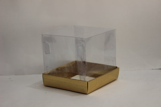 Transparent Gift Box (4"x4"x4") – Premium 5-Sided PVC Packaging for Cakes & Gifts, Available in White, Golden, and Black