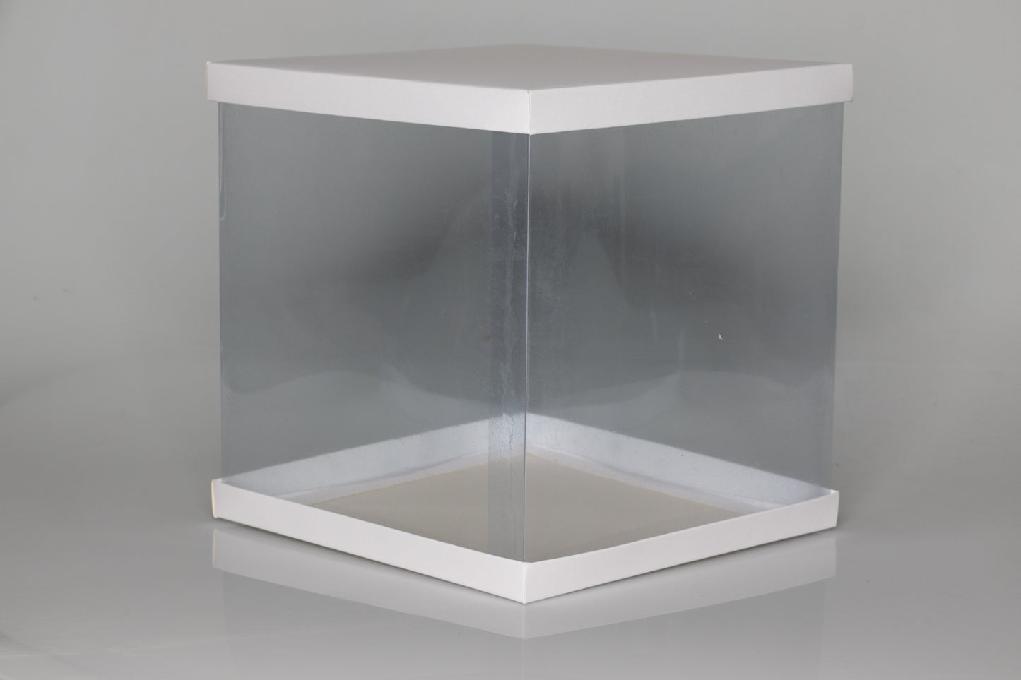 Transparent Gift Box (10"x10"x10") – Premium PVC Packaging for Cakes & Gifts , Available in White, Golden, and Black.