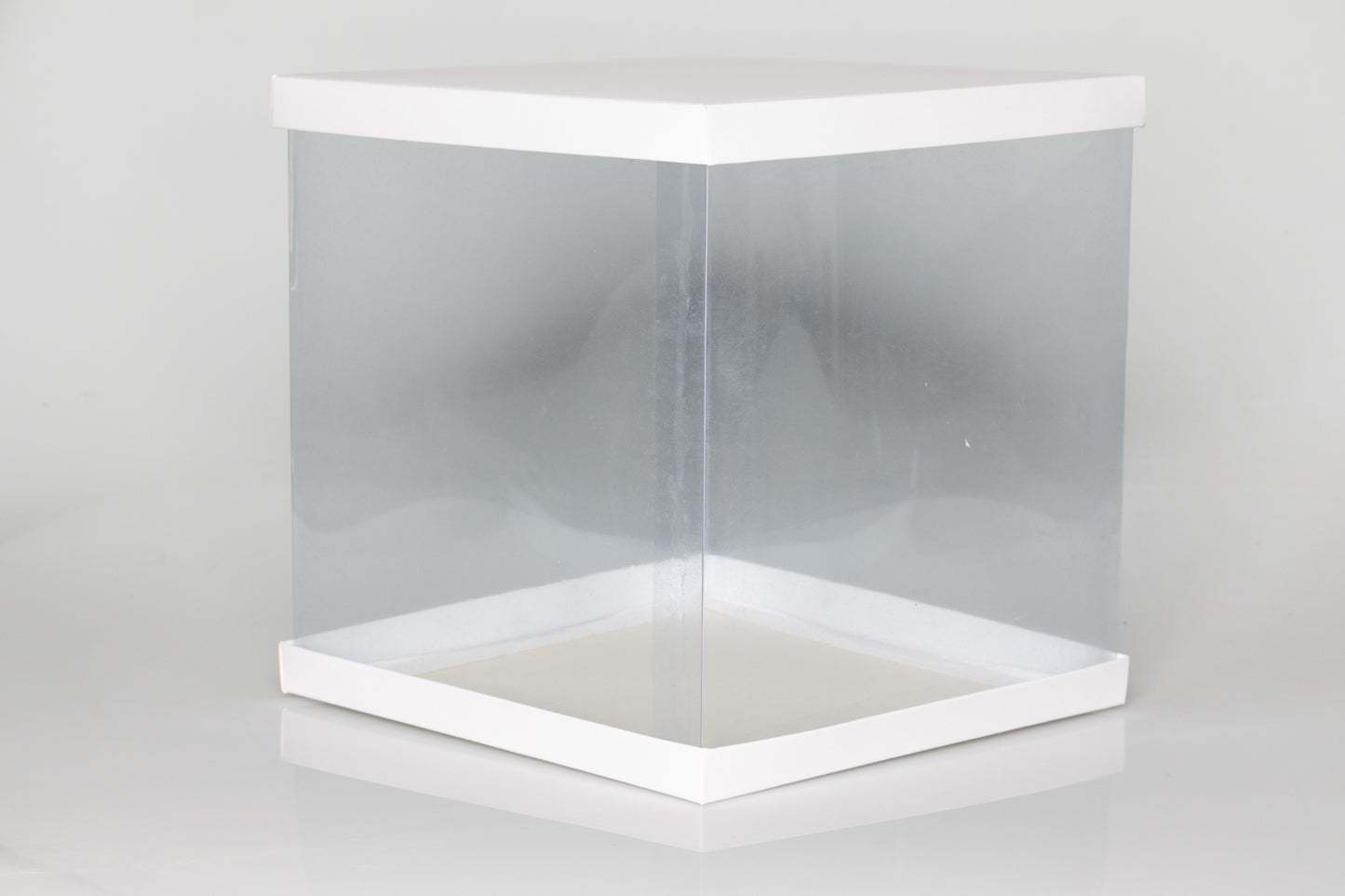 Transparent Gift Box (10"x10"x10") – Premium PVC Packaging for Cakes & Gifts , Available in White, Golden, and Black.