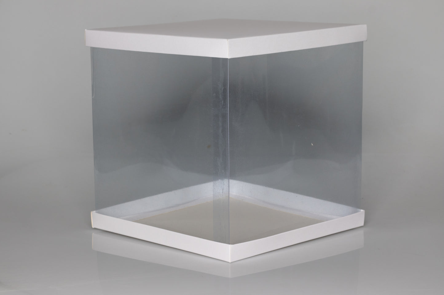 Transparent Gift Box (10"x10"x10") – Premium PVC Packaging for Cakes & Gifts , Available in White, Golden, and Black.