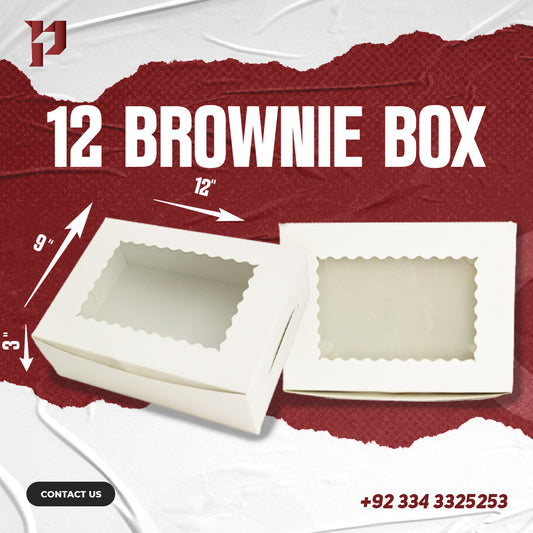 BOX FOR 12 BROWNIES, WHITE, BROWN ,(L x W x H: 12" x 9" x3)