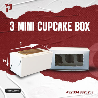 cupcake box, for 3 mini  cupcakes, white