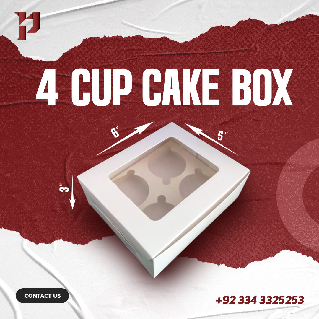 Bakery box for 4 Cupcakes (6.5"x5.5"x2.5/3.5") Inches