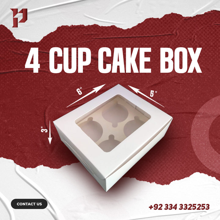 Bakery box for 4 Cupcakes (6.5"x5.5"x2.5/3.5") Inches