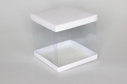 Transparent Gift Box (6"x6"x6") – Premium PVC Packaging for Cakes & Gifts, Available in White, Golden, and Black