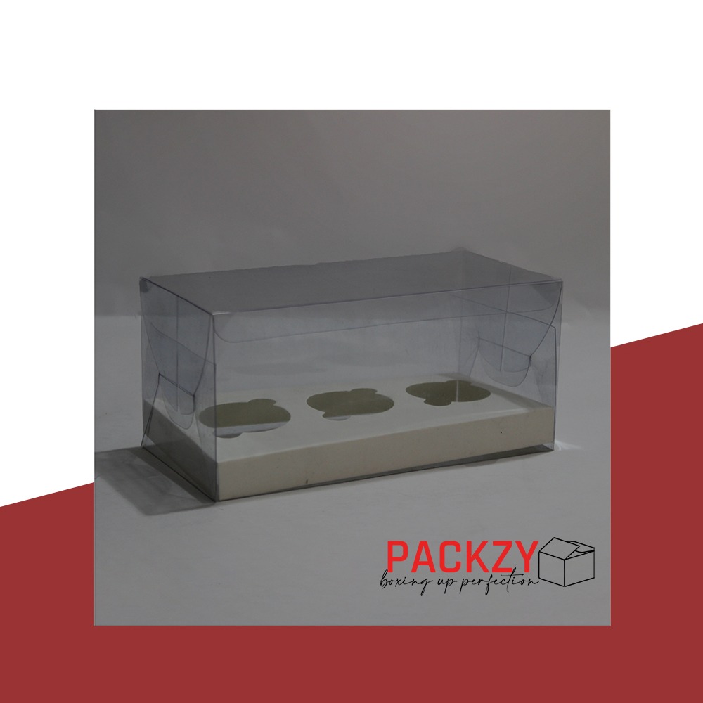 Transparent Pvc Box for 3 mini cupcake(6x3x3)