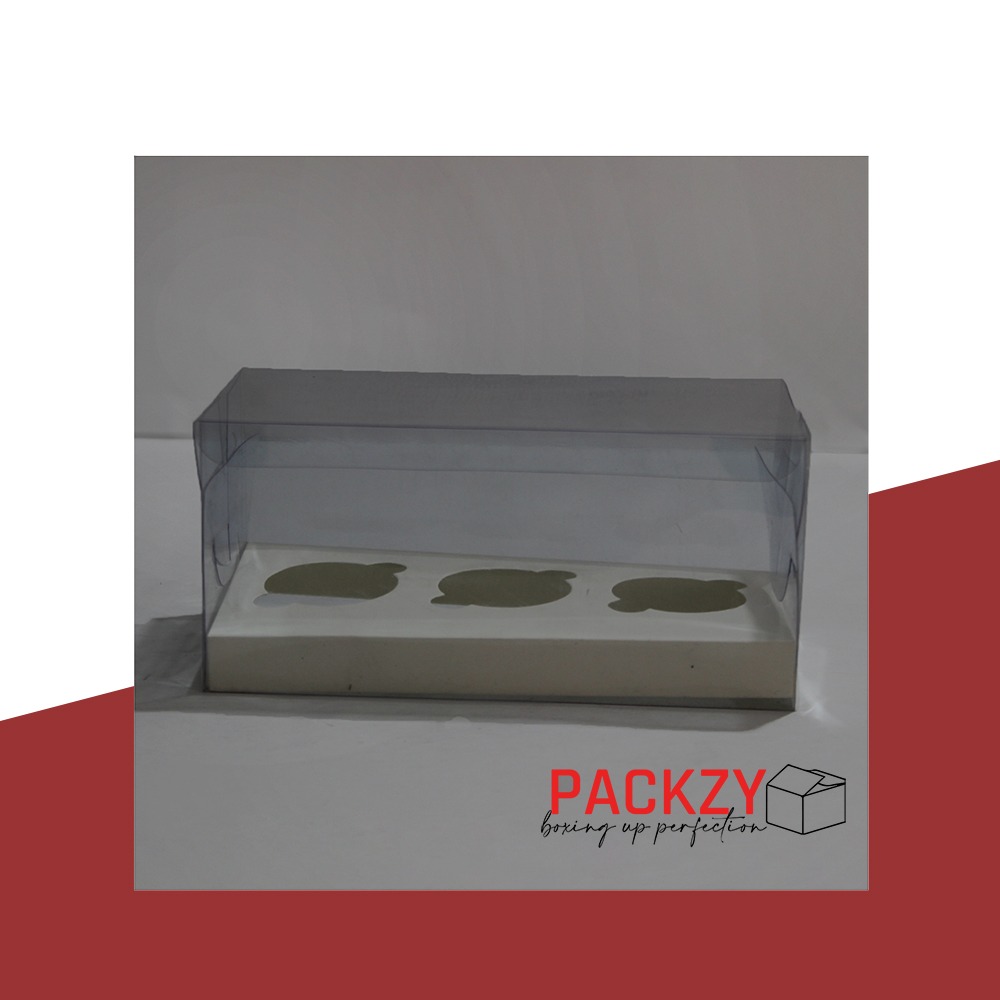 Transparent Pvc Box for 3 mini cupcake(6x3x3)